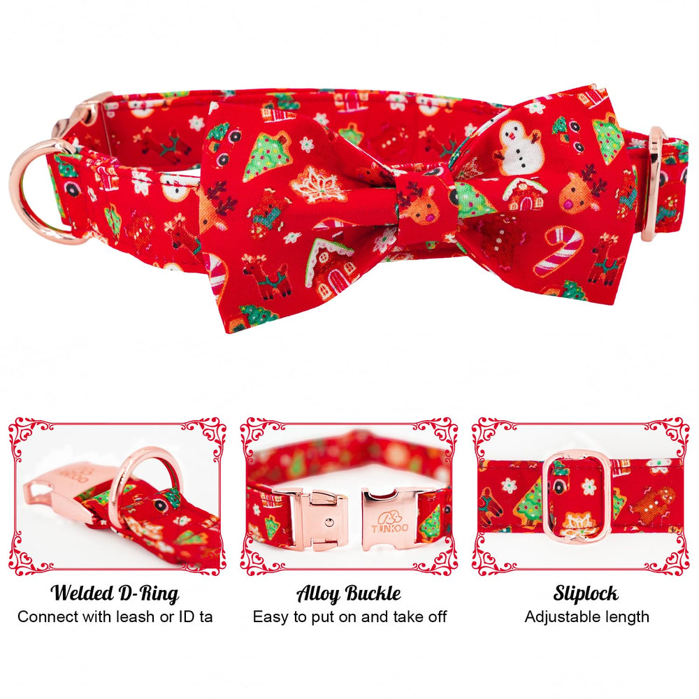 Tunkoo Christmas collar close-up of metal buckle and D-ring for durability.