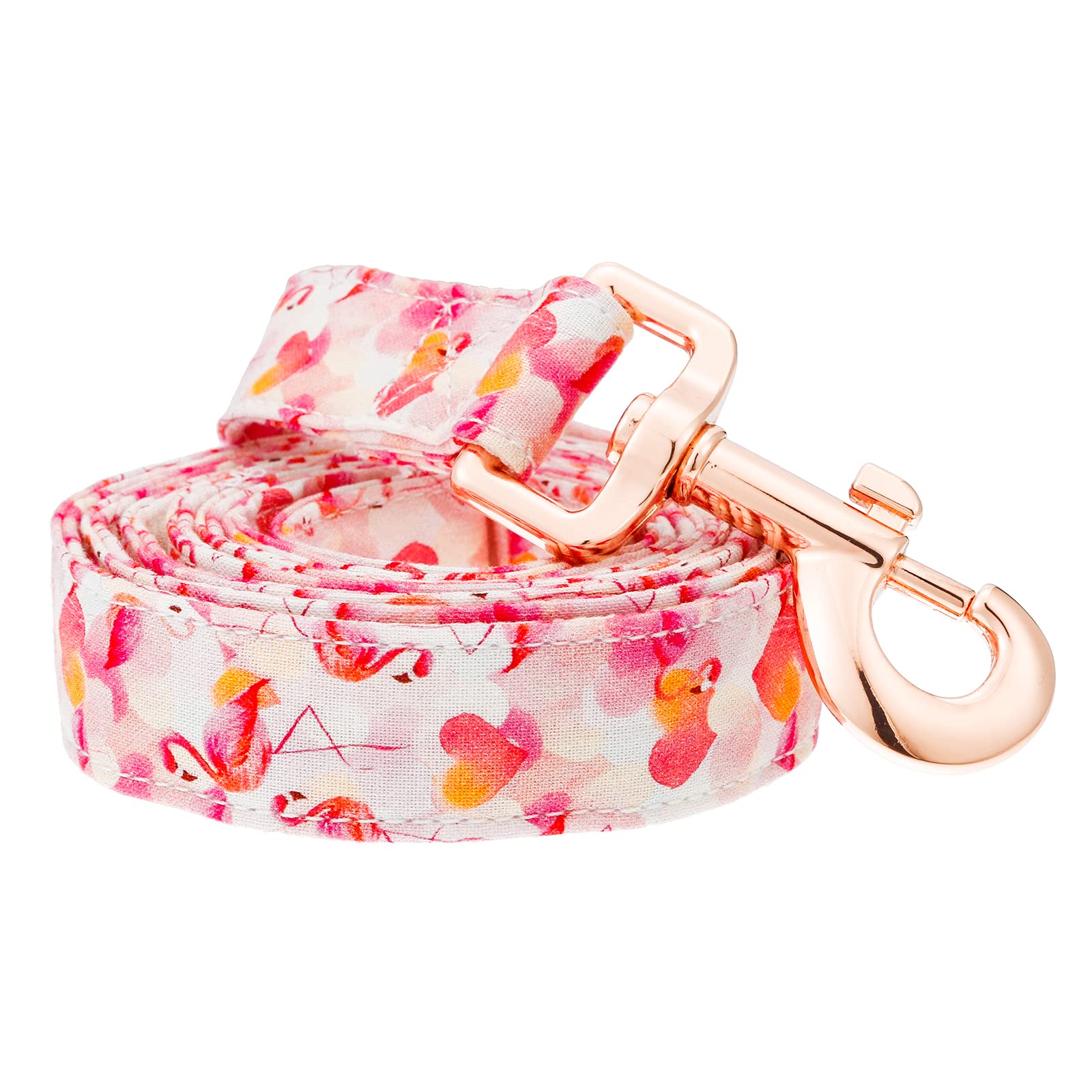Tunkoo Pink Flamingo Heart Dog Leash side view emphasizes durable two-layer construction.