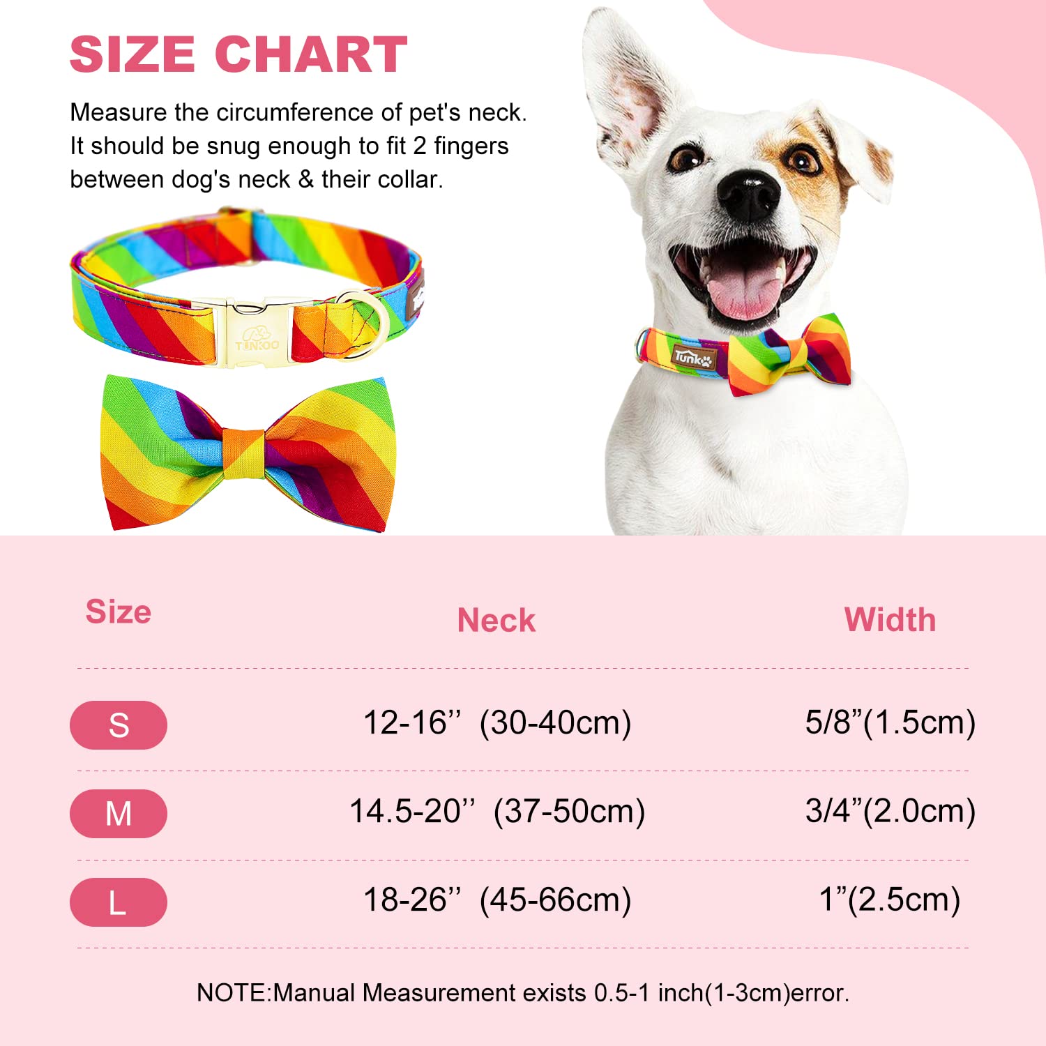 Tunkoo rainbow-dog-collar-bow-tie-detail showcases charming accessory for Pride Month.