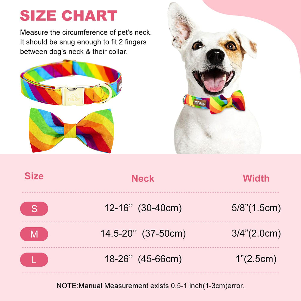 Tunkoo rainbow-dog-collar-bow-tie-detail showcases charming accessory for Pride Month.