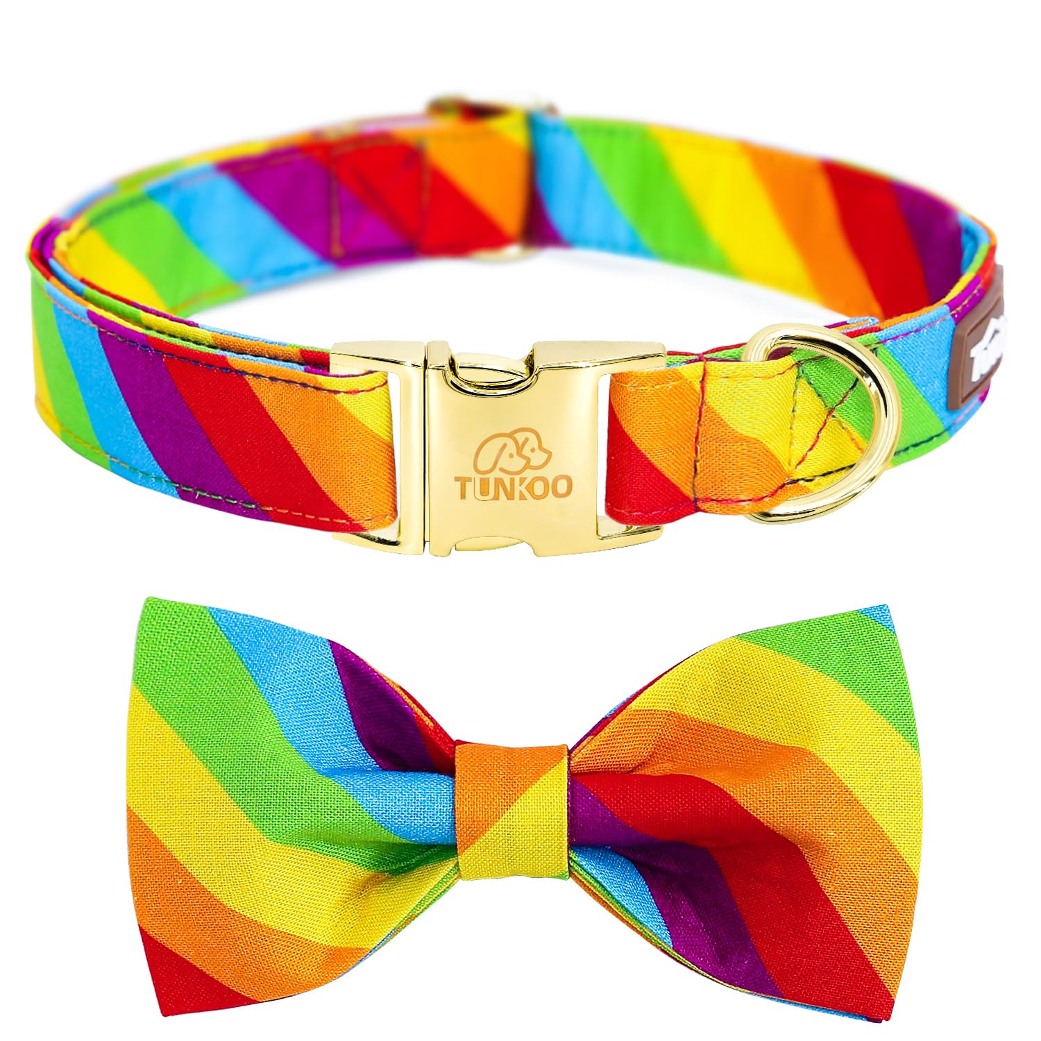 Tunkoo rainbow dog collar bow-tie-walks deliver vibrant pride style for daily strolls.
