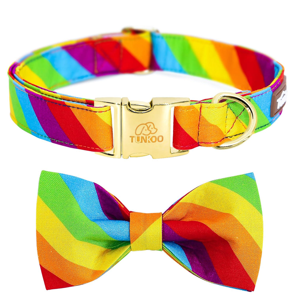 Tunkoo rainbow dog collar bow-tie-walks deliver vibrant pride style for daily strolls.