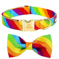 Tunkoo rainbow dog collar with bow showcases Pride colors for daily walks.