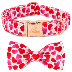 Tunkoo valentines dog collar with bow tie featuring red hearts for stylish daily wear