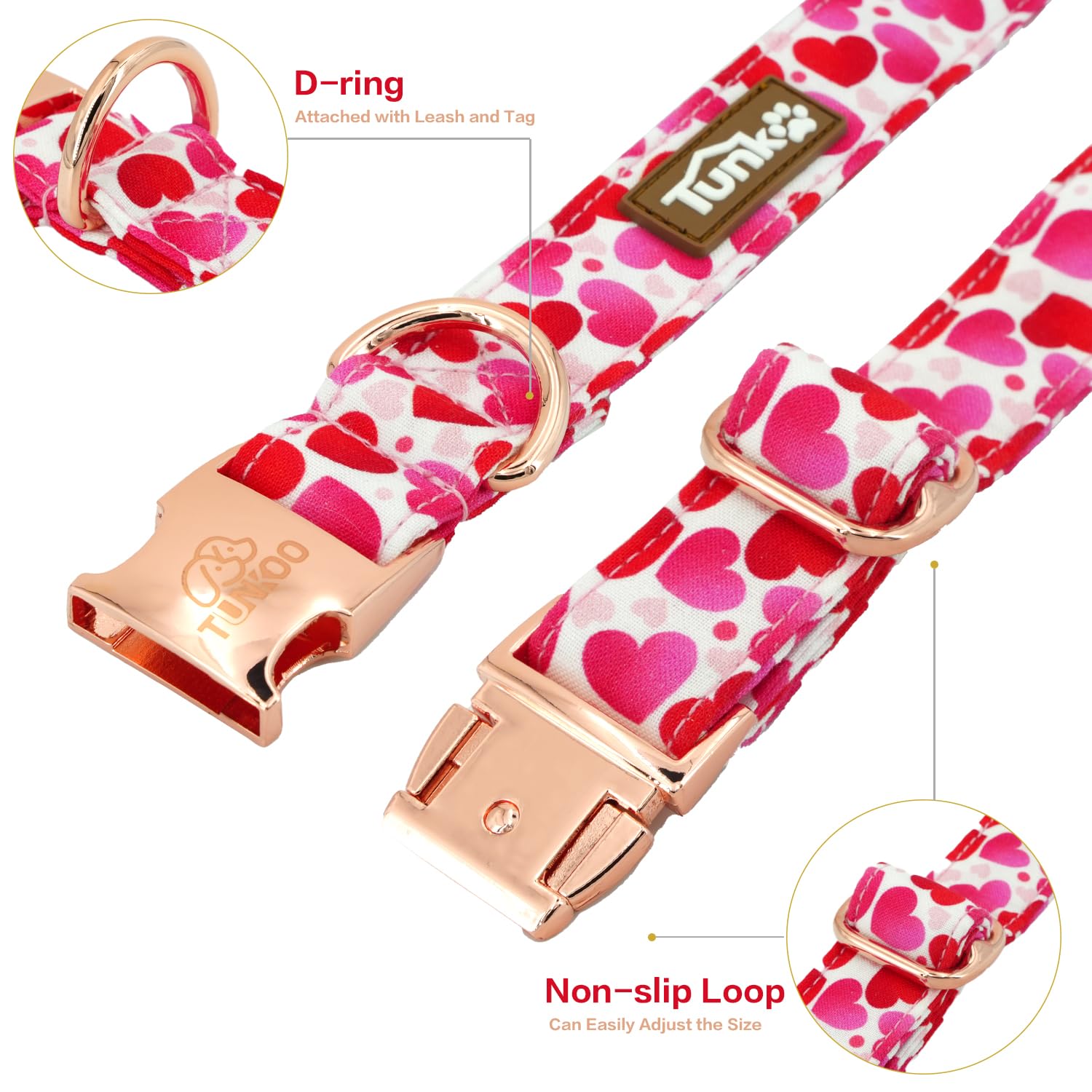 Tunkoo dog collar with rose-gold buckle adds secure style on every outing.