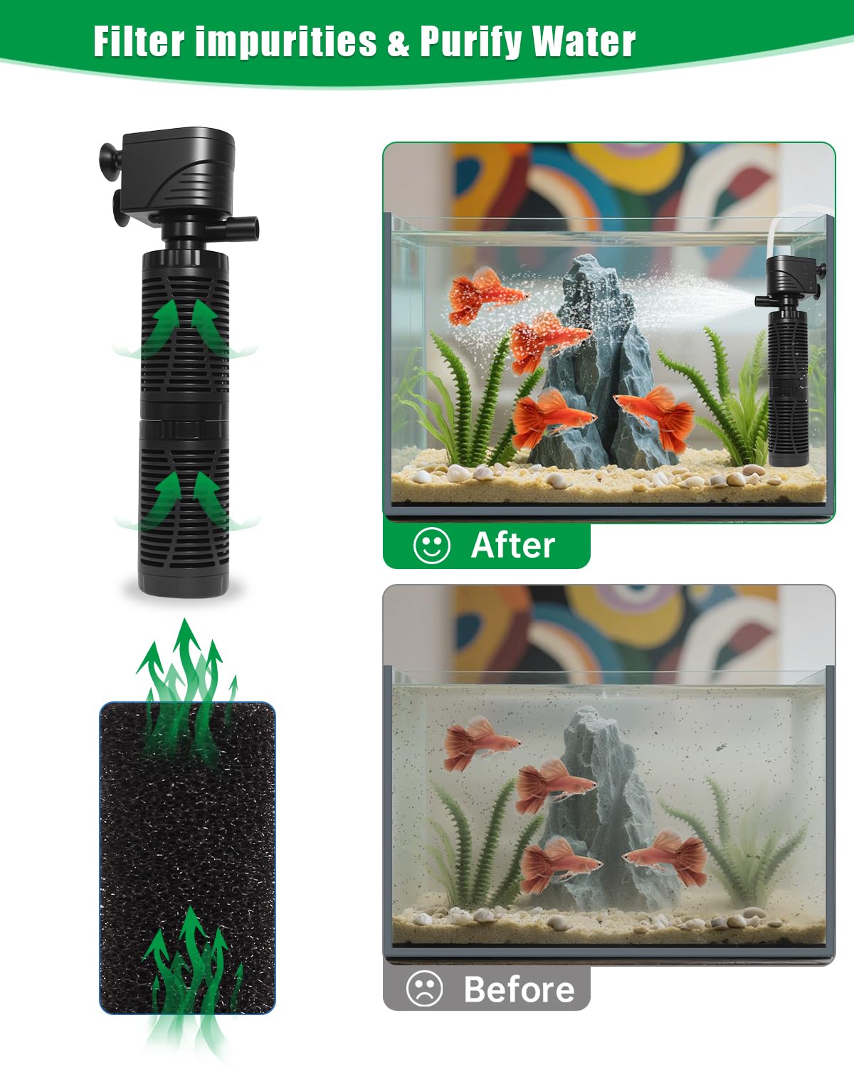 Tuodaxin filtro submersible interior: motor silencioso ideal para dormitorios
