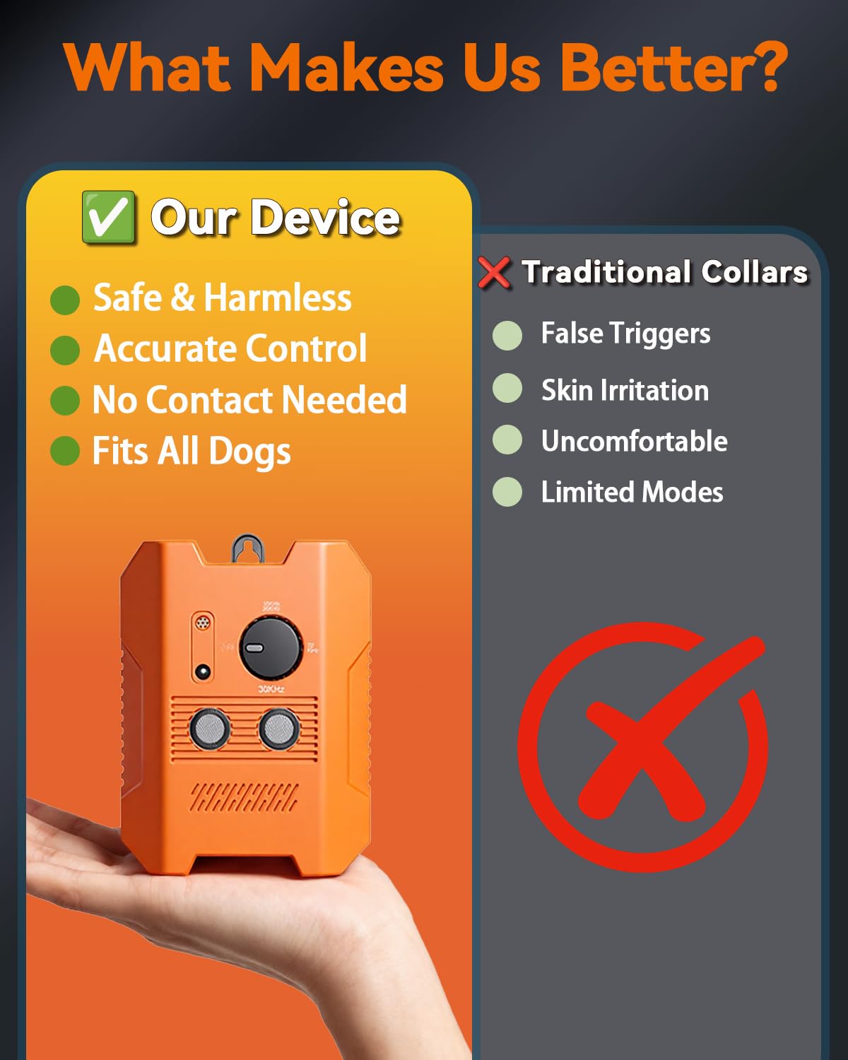 Tuqila bark control device in use demonstrates 50ft range for targeted indoor or yard use.