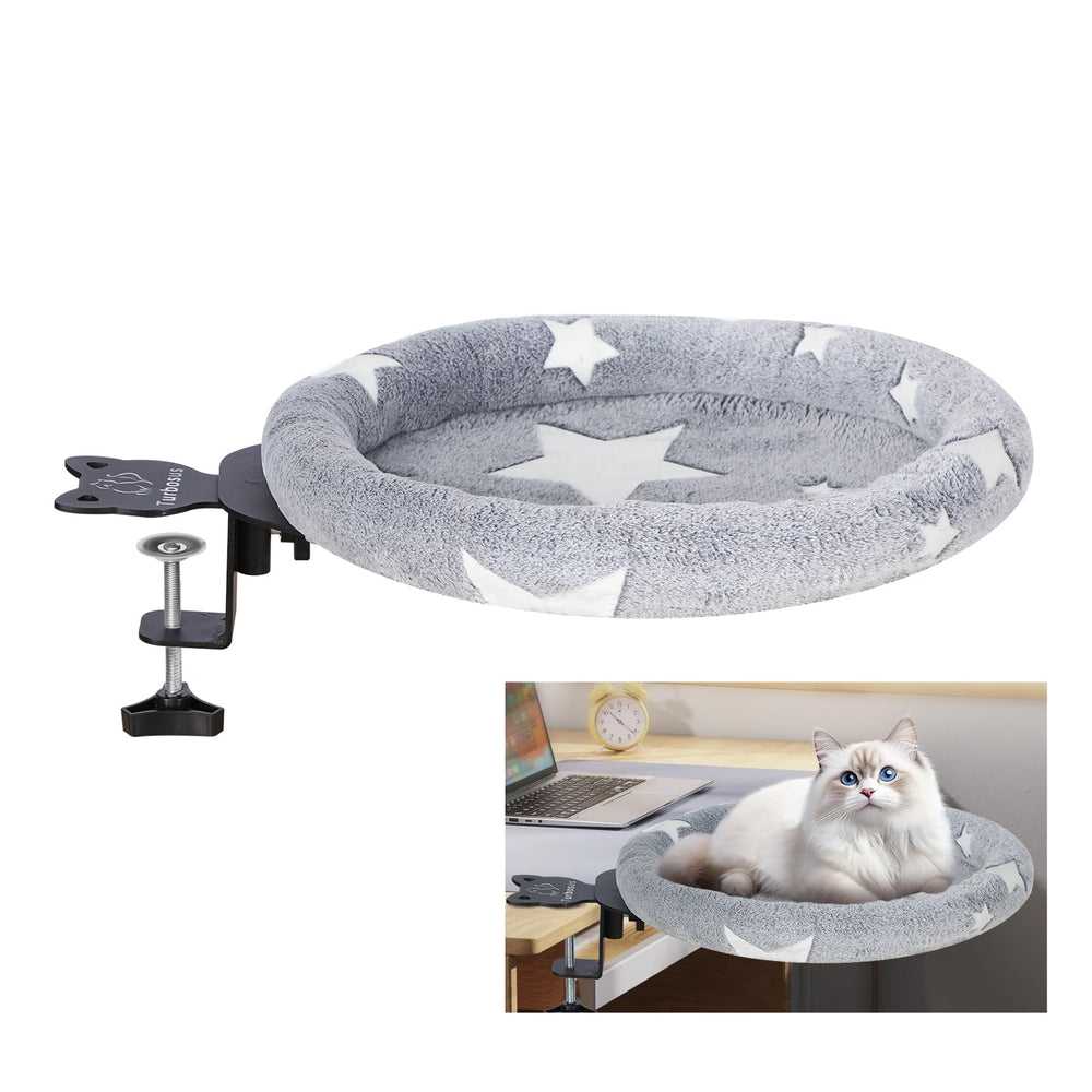 Turbosus cat desk bed glow-in-the-dark astronaut pattern creates cozy night-time vibes.