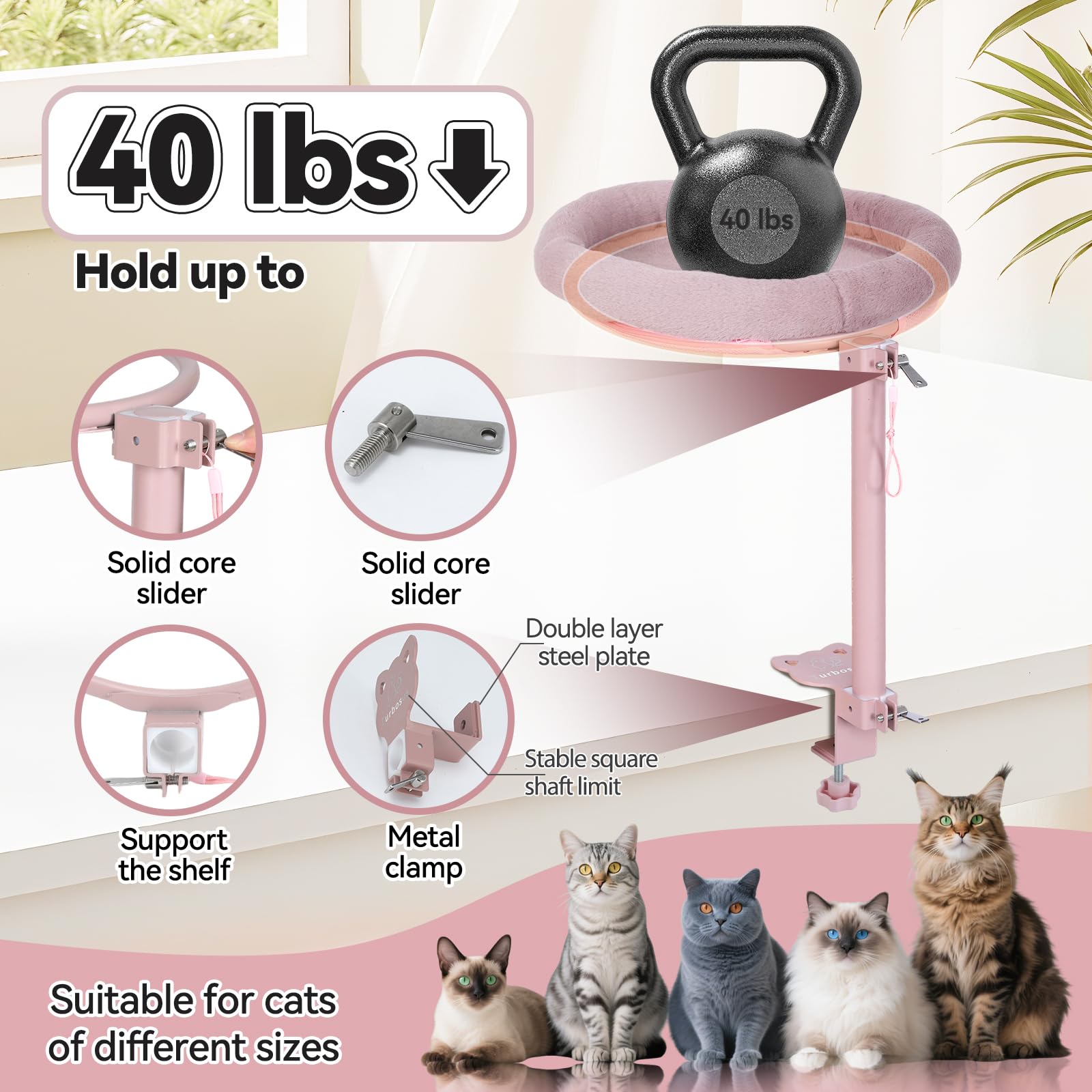 Turbosus cat desk bed pink cushion area provides a cozy resting spot for cats.