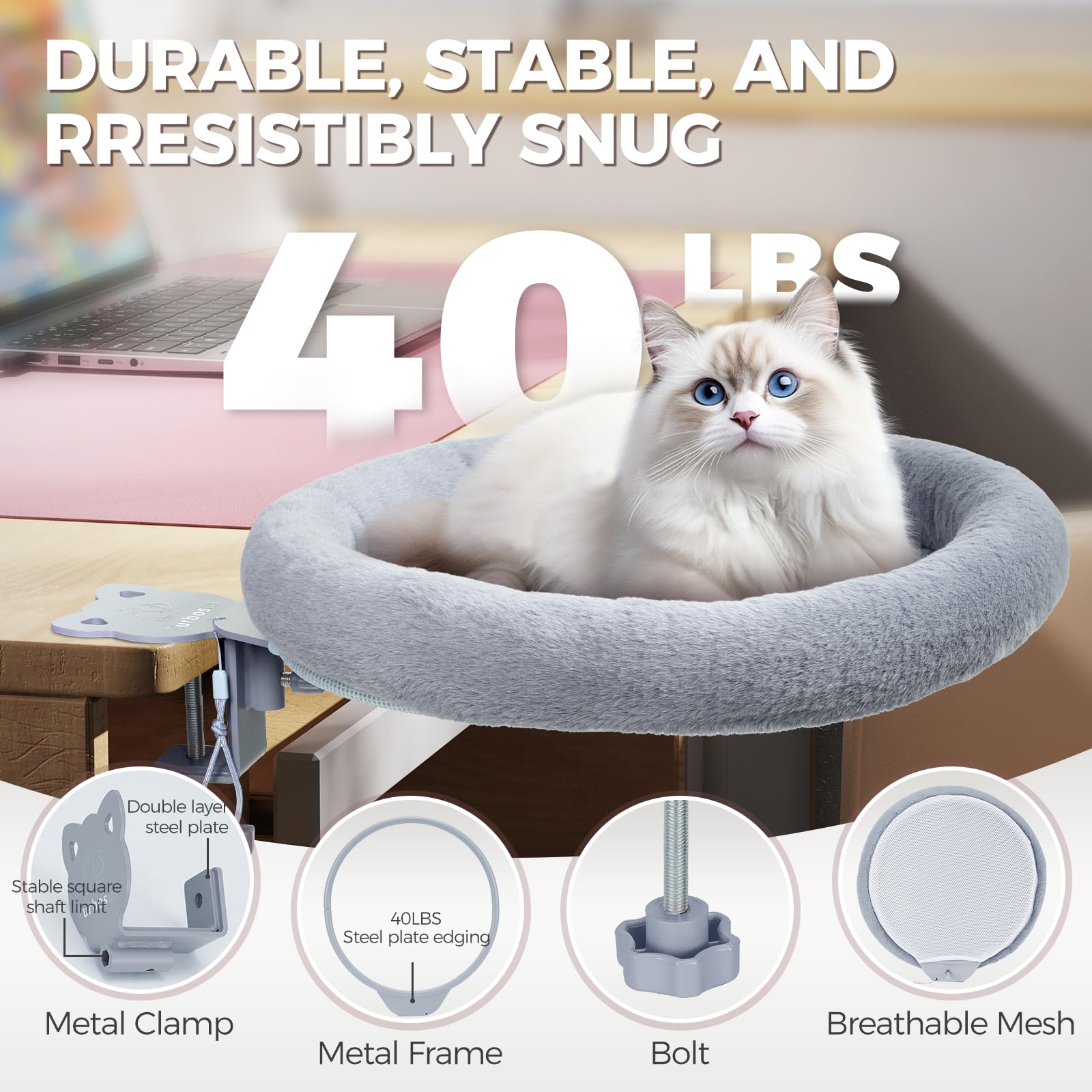 Turbosus cat desk bed 360-degree swivel enables constant companionship during work