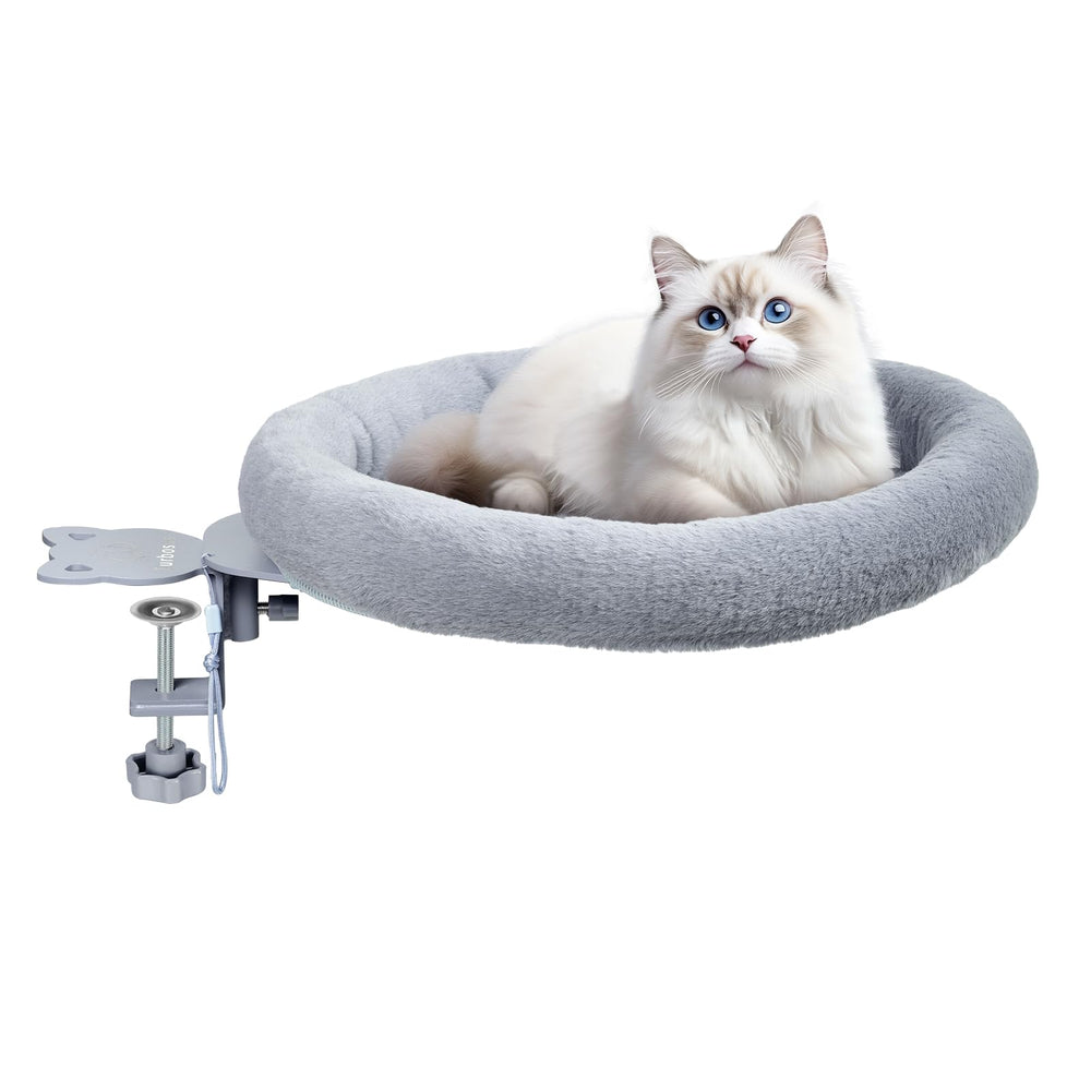 Turbosus rotating cat desk bed on chair edge, secure clamp supports up to 40 lbs