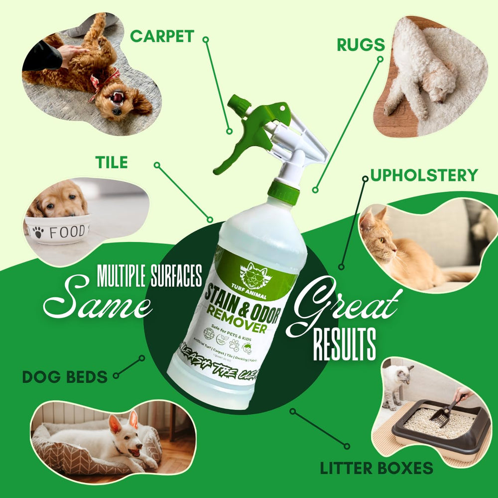 Turf Animal INDOOR kennel-clean demonstrates pet-space cleaning without harsh chemicals.