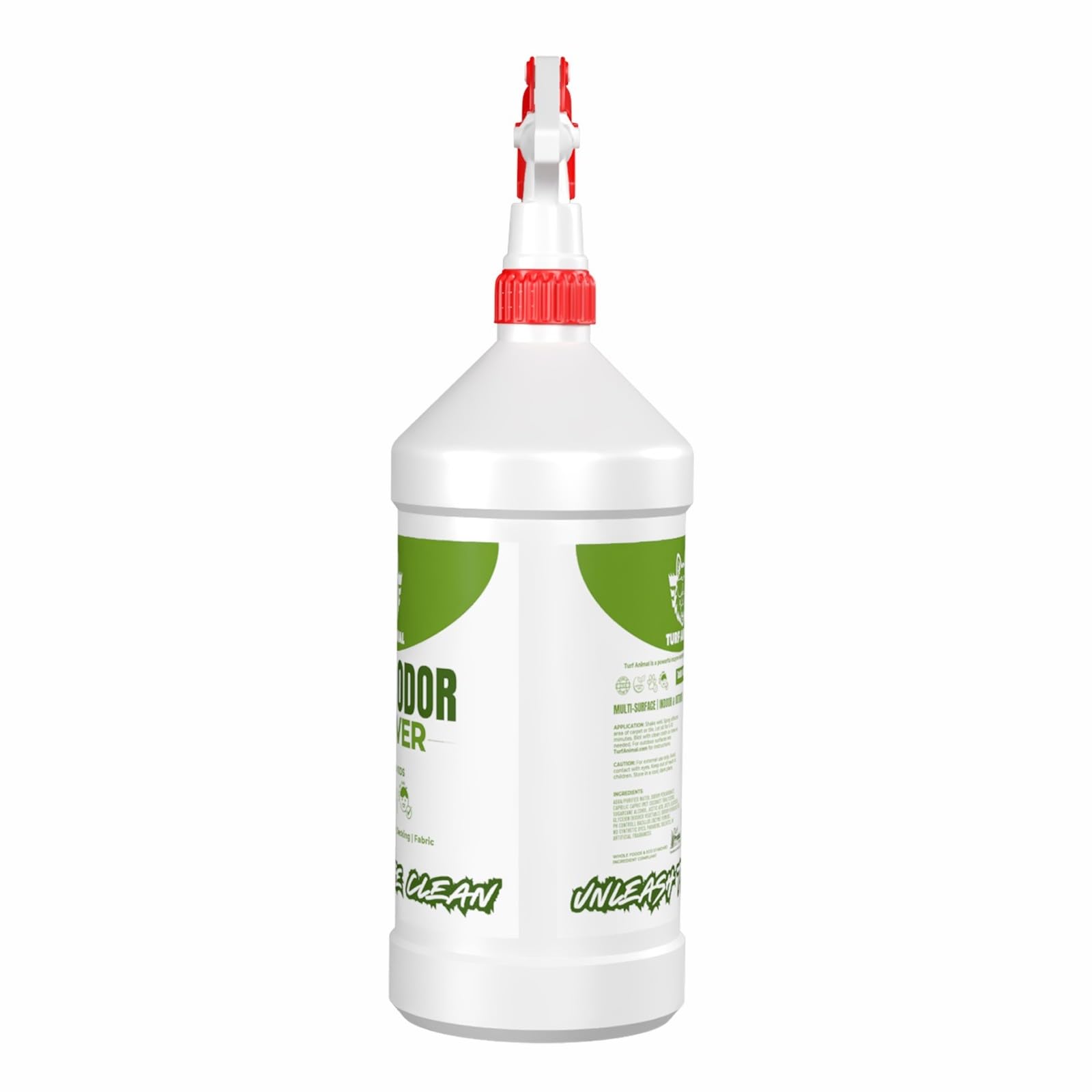Turf Animal INDOOR multi-surface-use illustrates carpet, rug, and clothing care.