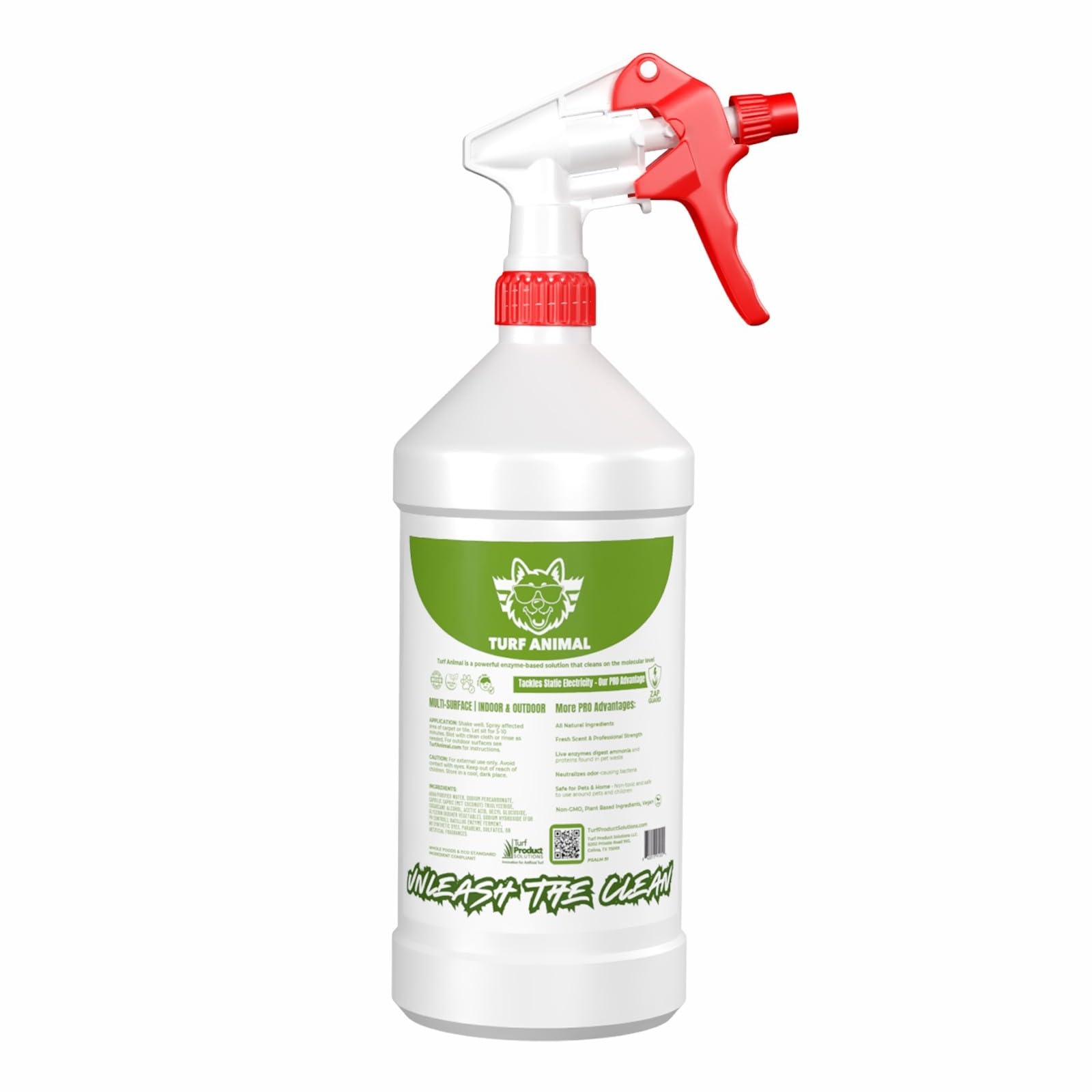 Turf Animal INDOOR safety-kid-pet underscores pet-friendly, chlorine-free formula.