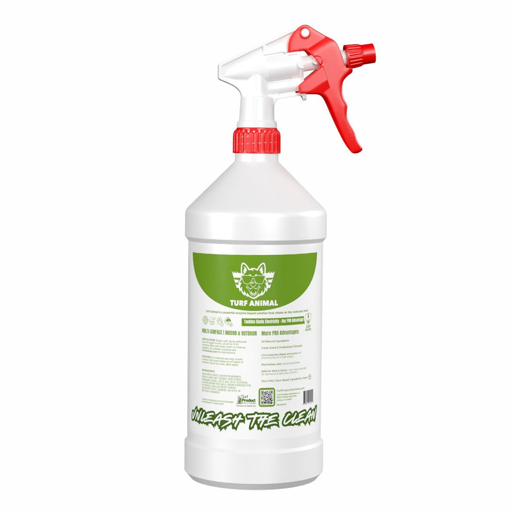 Turf Animal INDOOR safety-kid-pet underscores pet-friendly, chlorine-free formula.