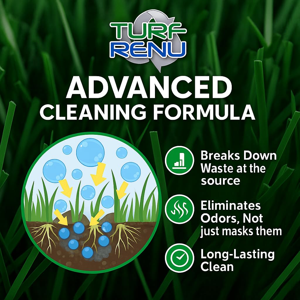 TURF RENU Tr10101 urine-odor-control action neutralizes turf smells.