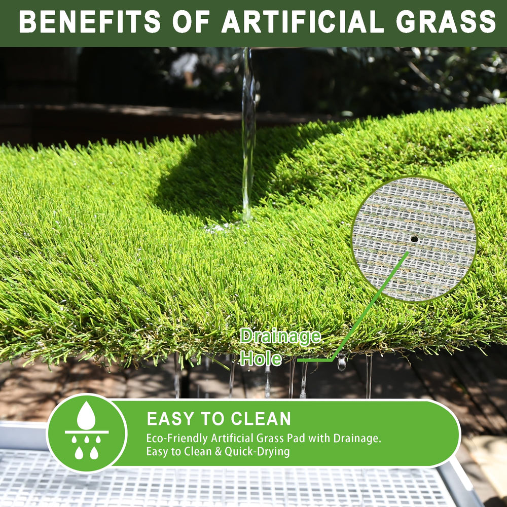 TURF XPRESS drainage holes and drip tray illustrating quick urine drainage