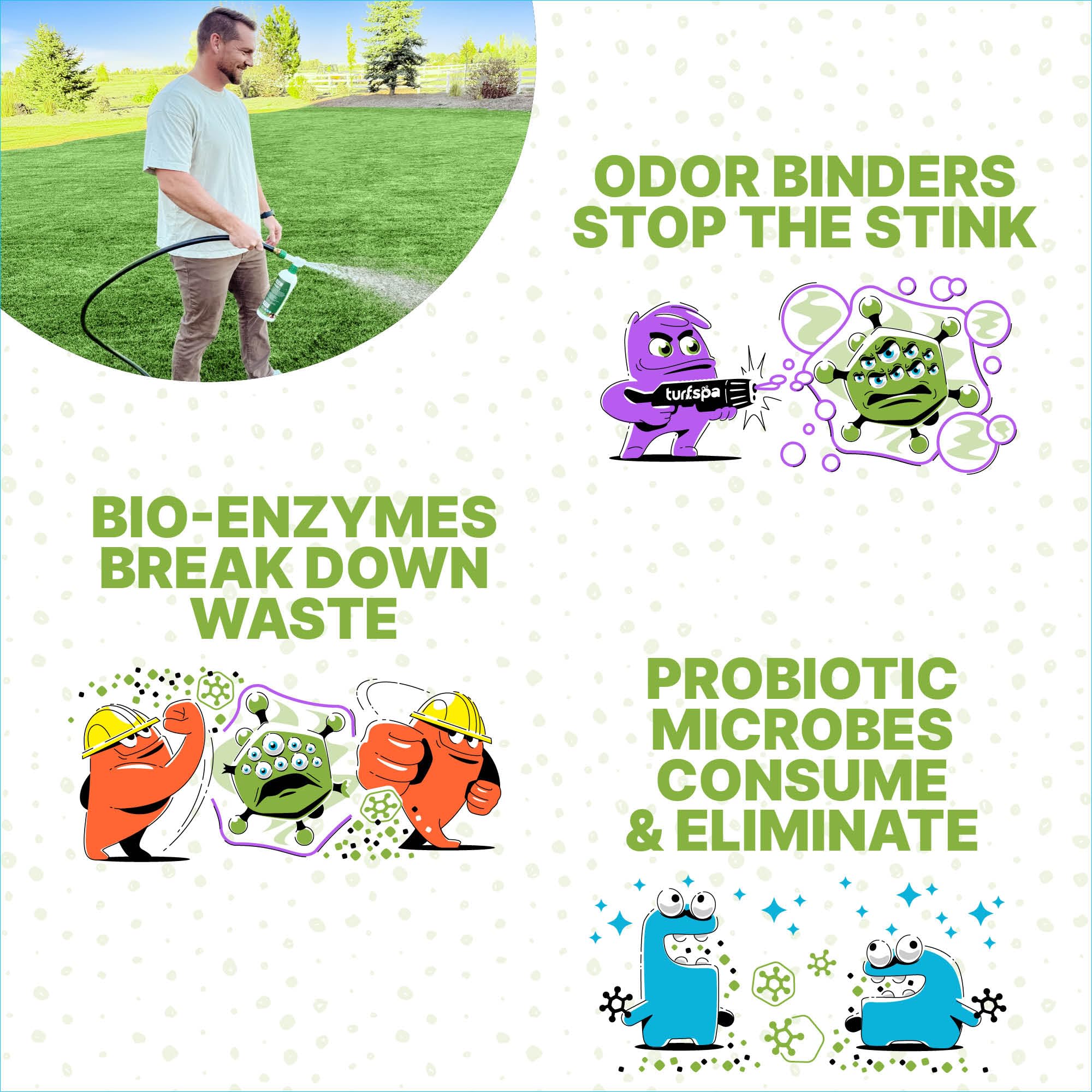 TurfSpa Turf Detox enzyme-action close-up highlights live bacteria breaking down waste.