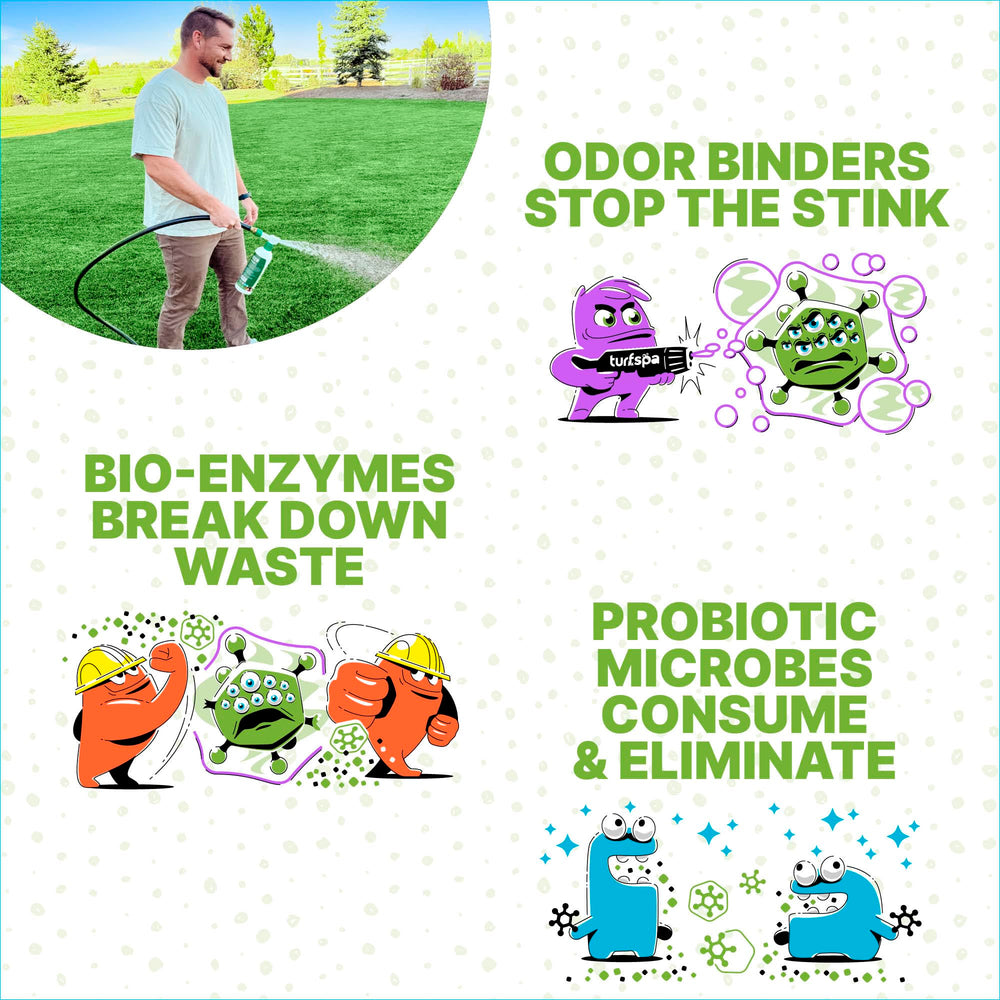 TurfSpa Turf Detox enzyme-action close-up highlights live bacteria breaking down waste.