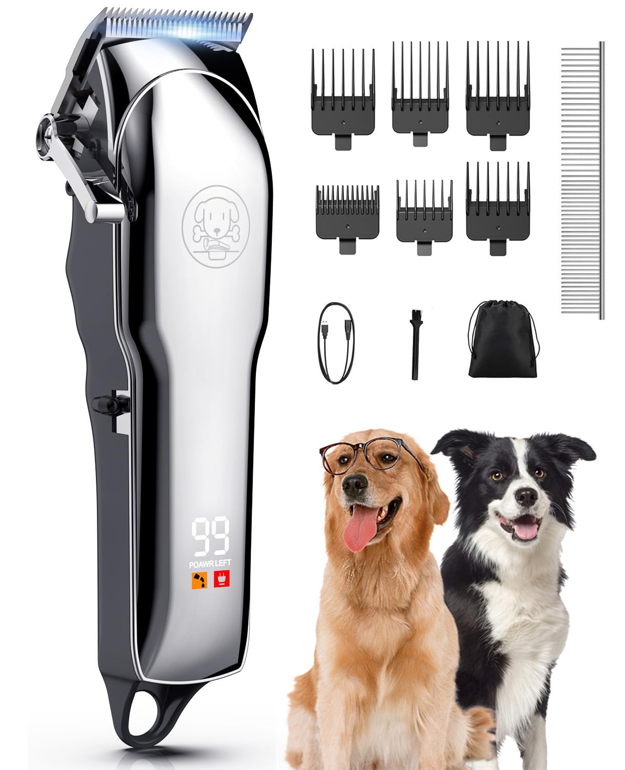 Turn Raise cordless dog clippers with LED display for precise grooming control.