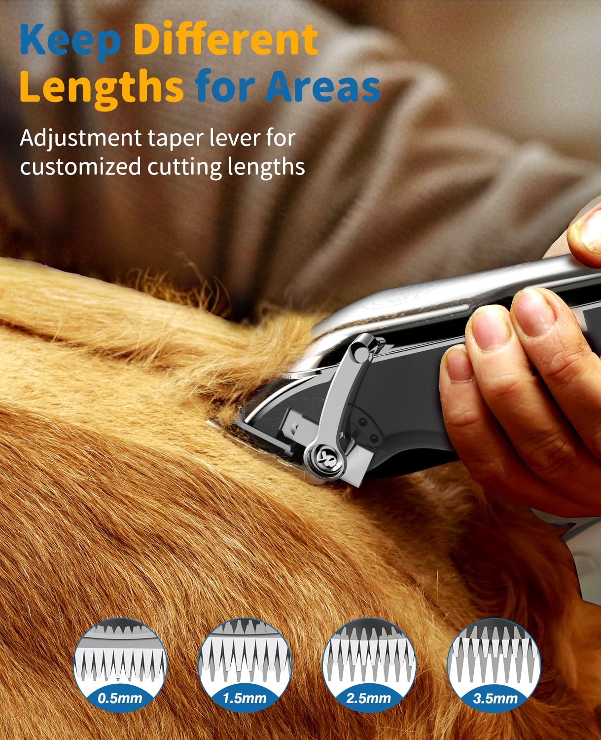 Turn Raise clippers feature blade taper lever for in-between length adjustments.