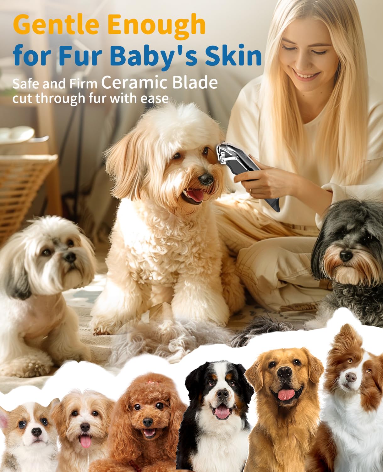 Turn Raise dog clippers operate quietly at 50dB, reducing stress during grooming.