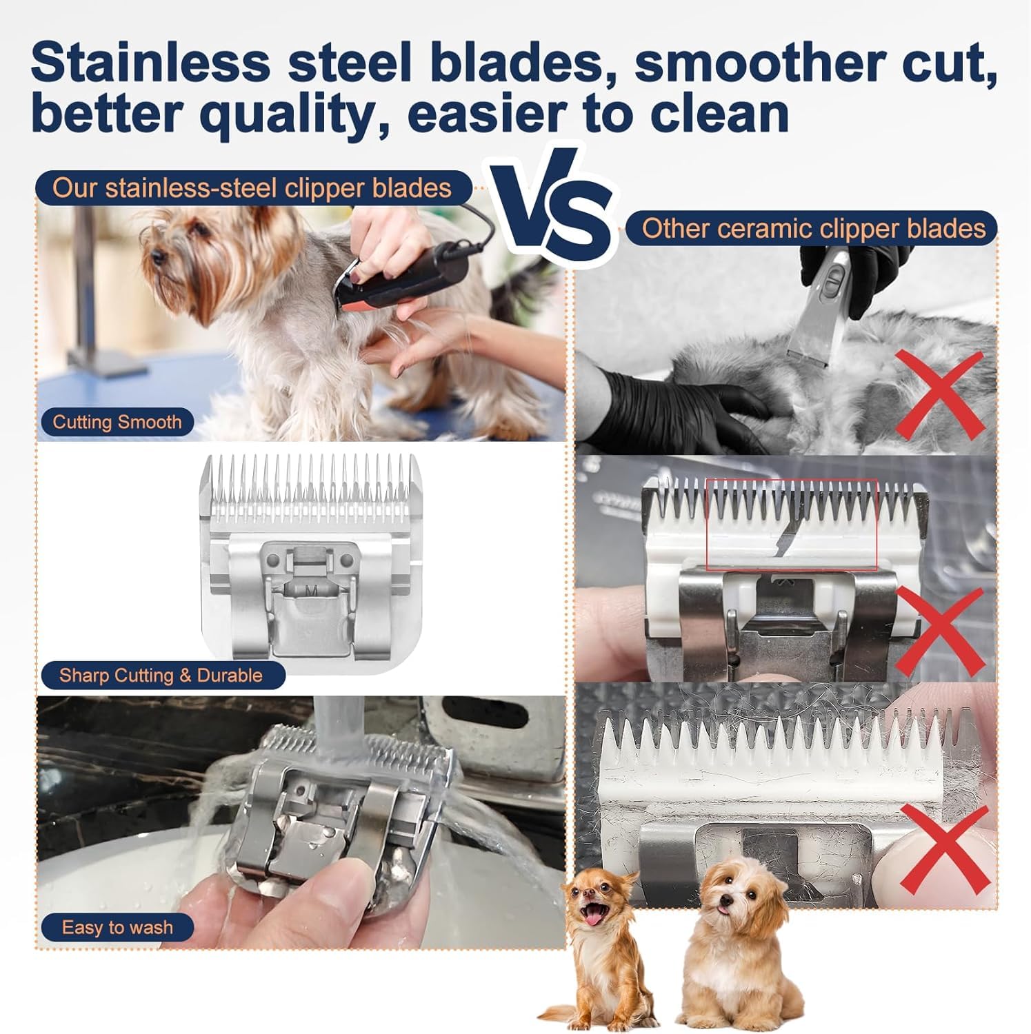 Tutuosto 440C stainless front blade highlighting rust resistance and easy cleaning