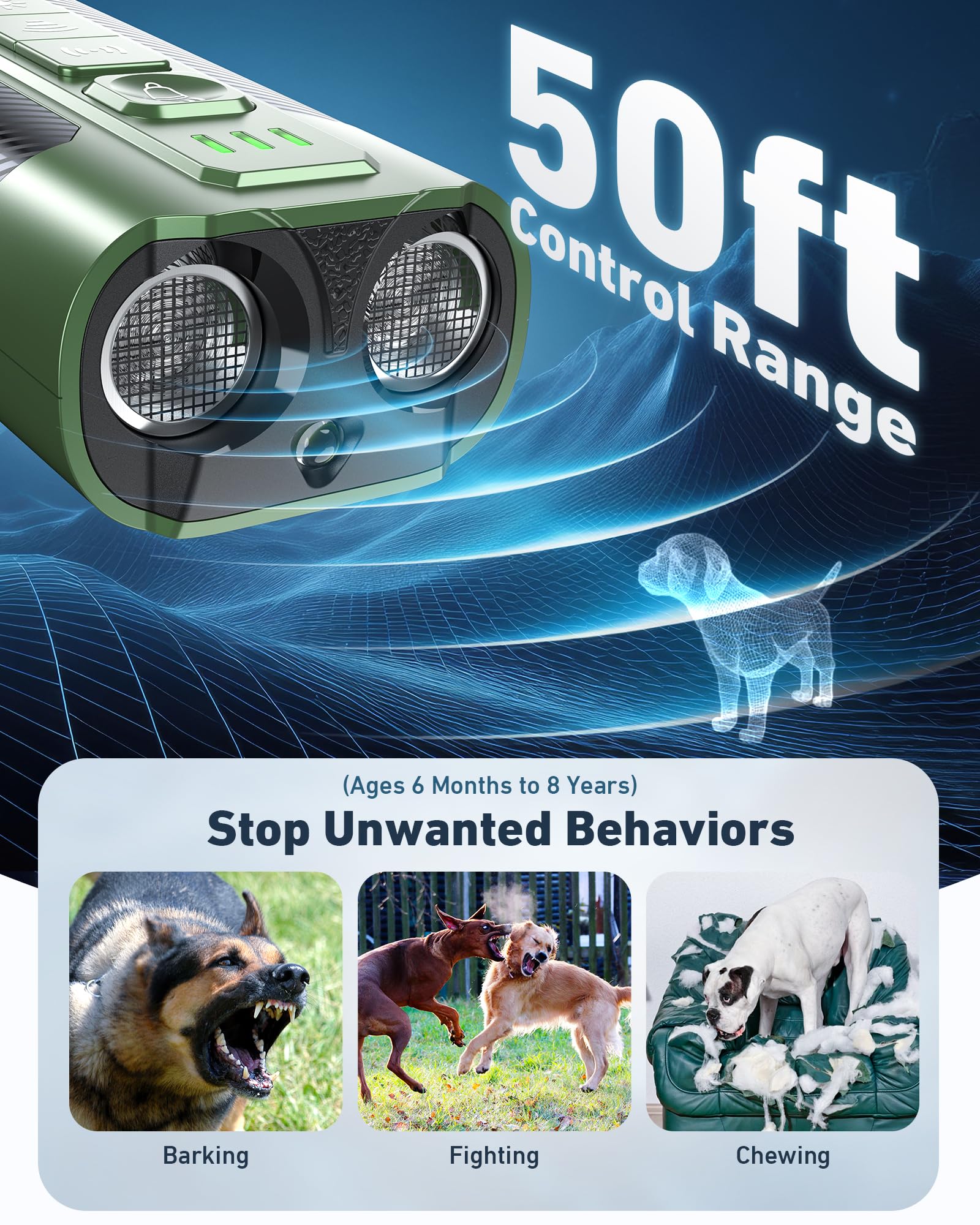 TUITUITA bark deterrent features a bright LED flashlight for night safety.