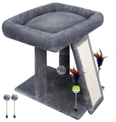 TWDEPART cat tree with hanging and spring balls for interactive play and exercise.