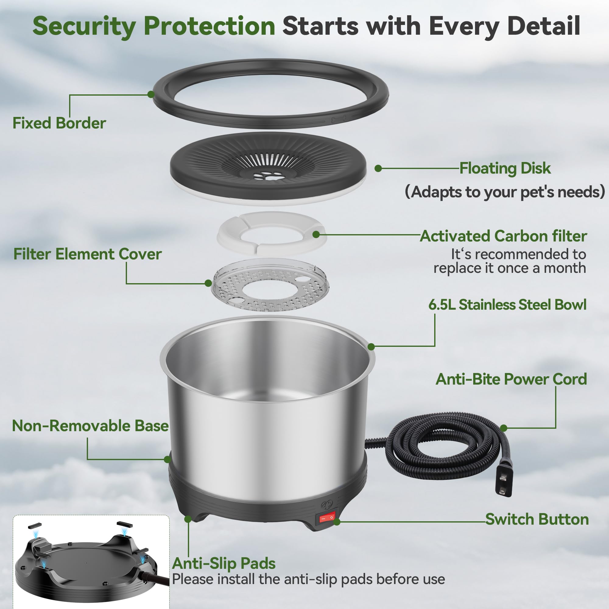 Twinsing anti-slip base keeps the bowl steady on various surfaces.