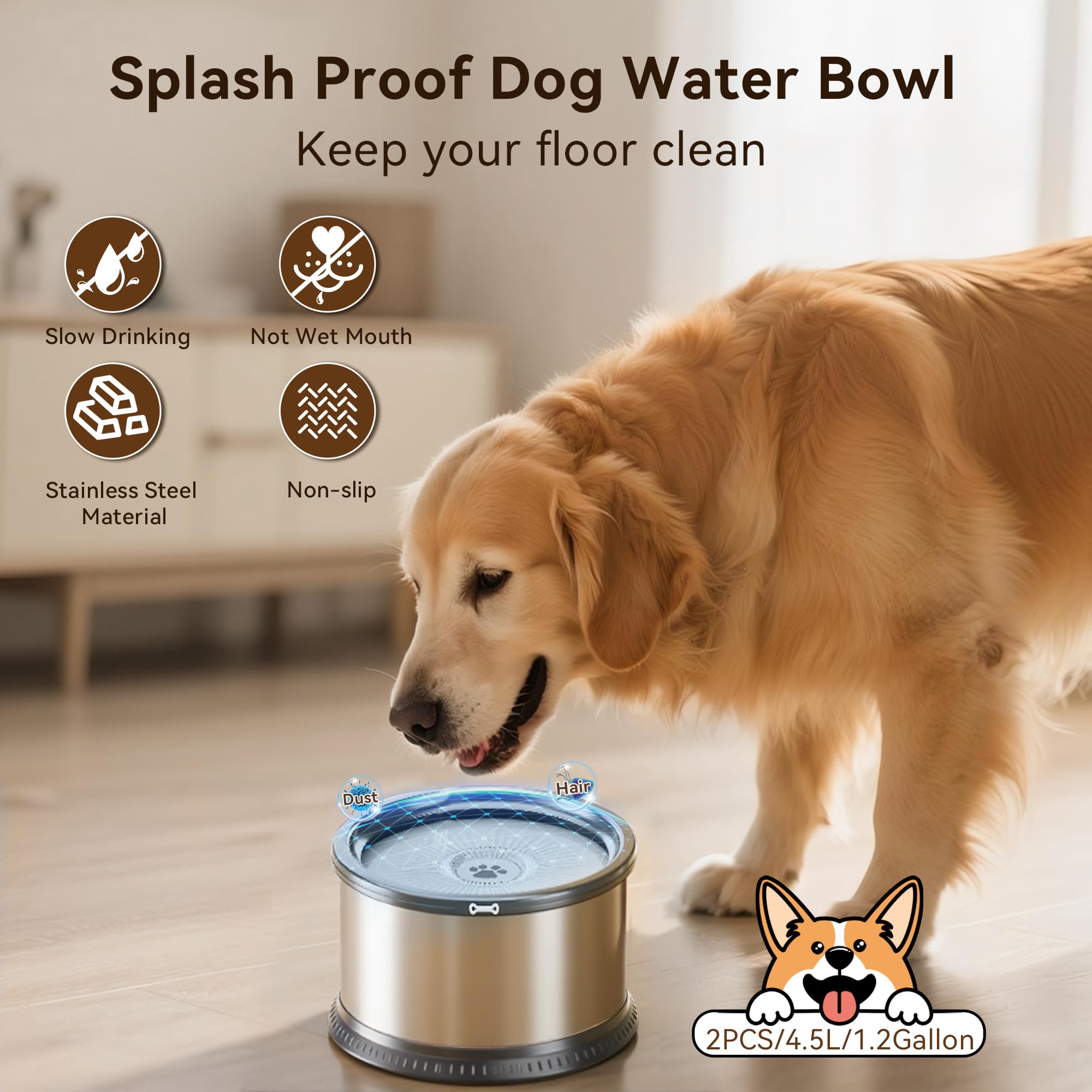 Twinsing anti-slip mat keeps bowls steady and protects floors.