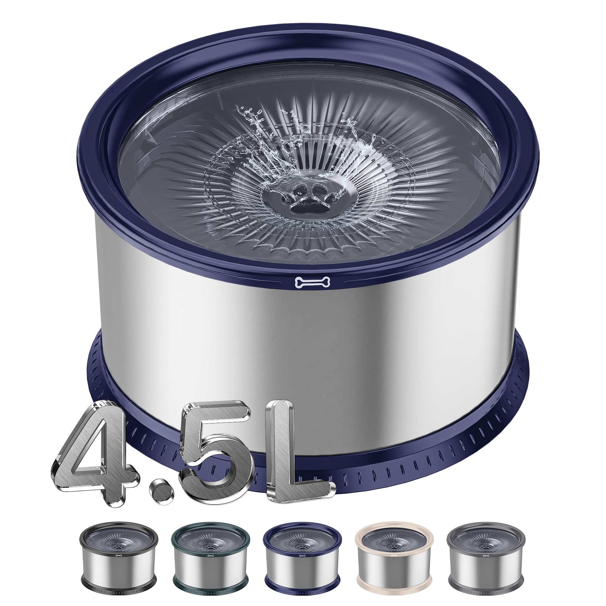 Twinsing no-spill water bowl with floating disk slows drinking and minimizes spills.