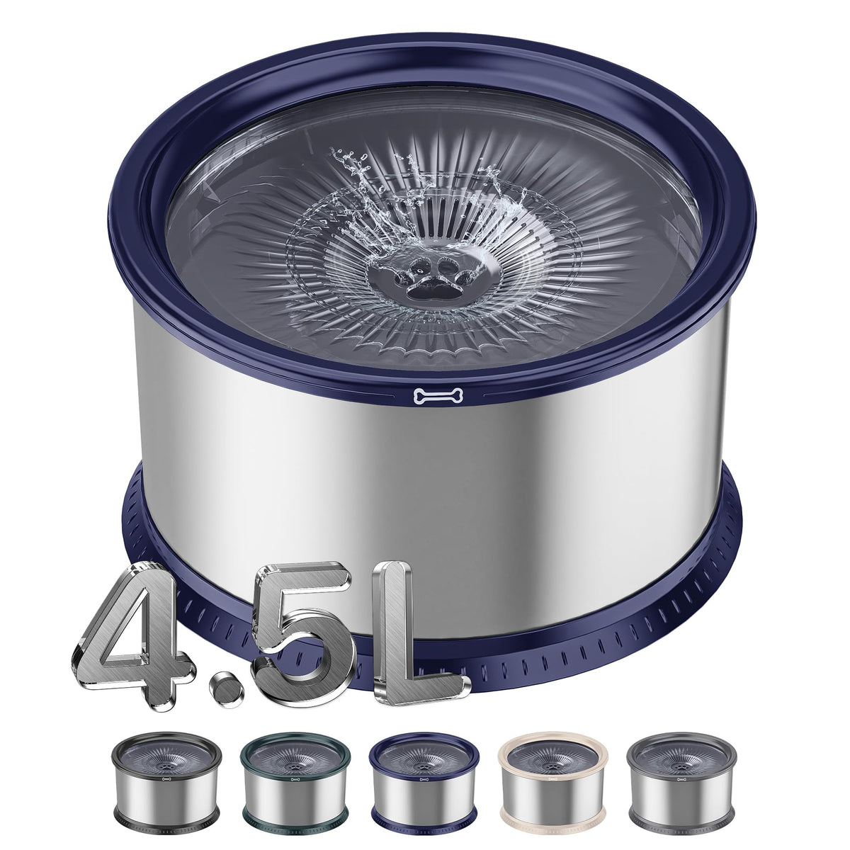 Twinsing no-spill water bowl with floating disk slows drinking and minimizes spills.