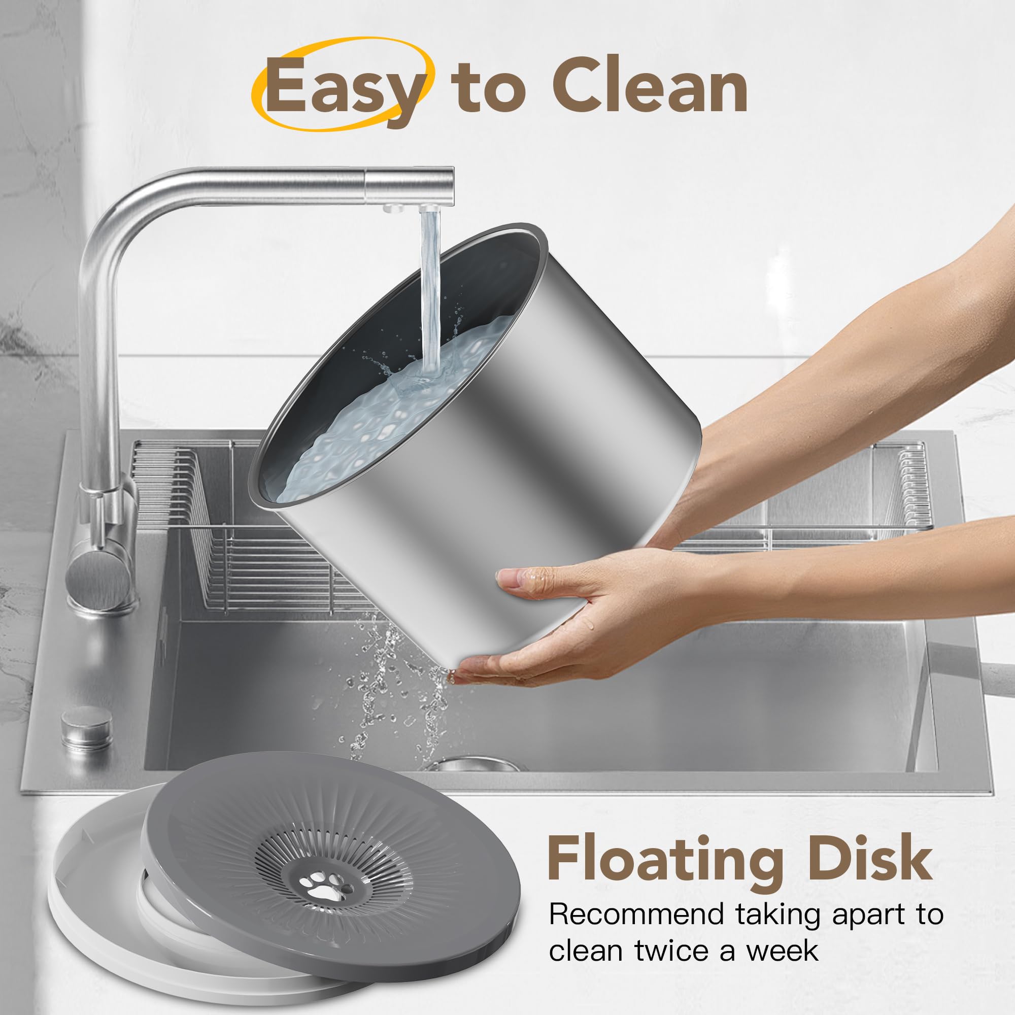 Twinsing removable floating disk with filter cartridge for clean water.