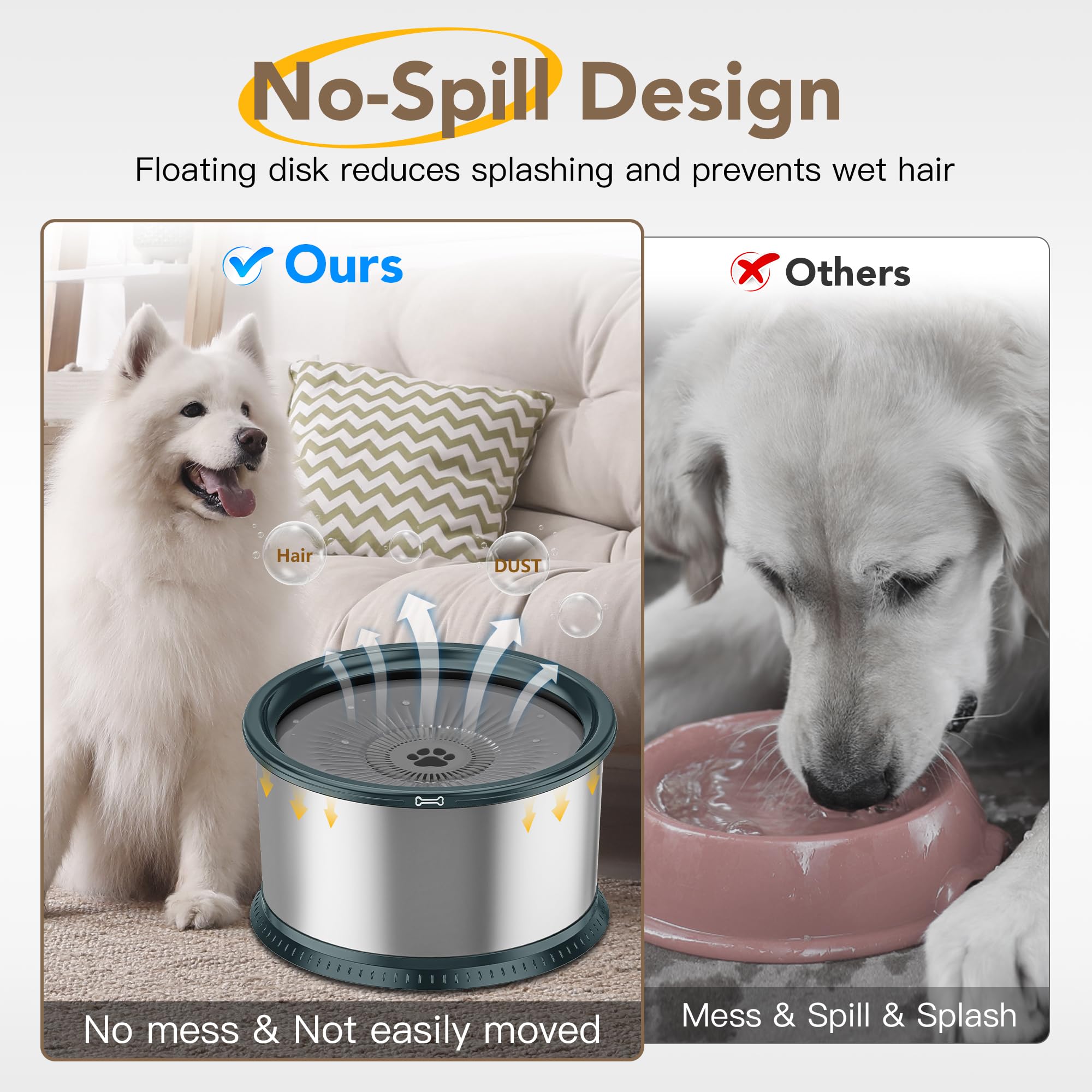 Twinsing stainless steel dog water bowl: durable and odor-free.