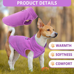 2 Fleece Dog Sweater Vests purple back-d-ring for secure leash attachment.