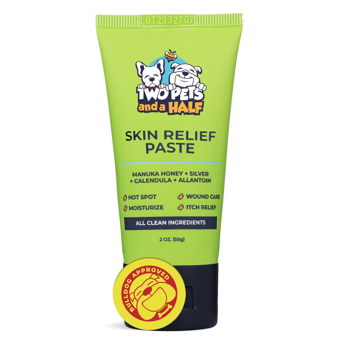Two Pets and a Half bulldog hot spot treatment bottle soothes itchy bulldog skin