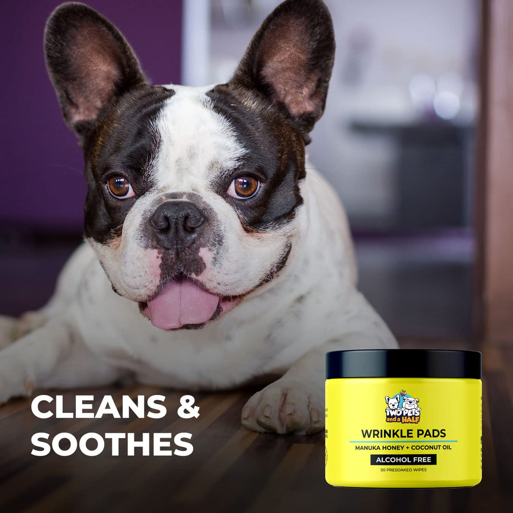 Two Pets and a Half wrinkle wipes pug face detail for quick cleanups after play