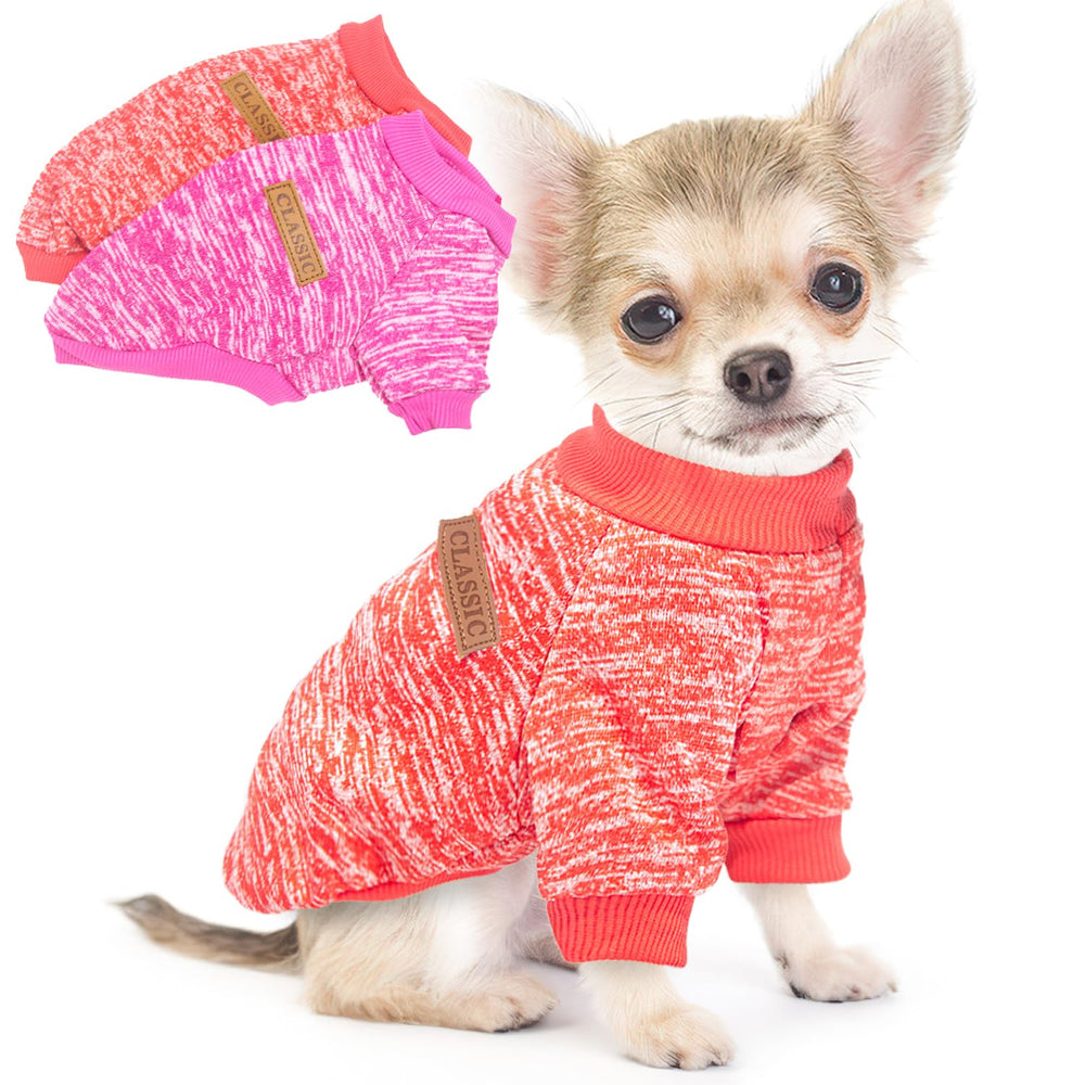 Two-piece dog sweater set front view shows cozy knit warmth for small dogs.