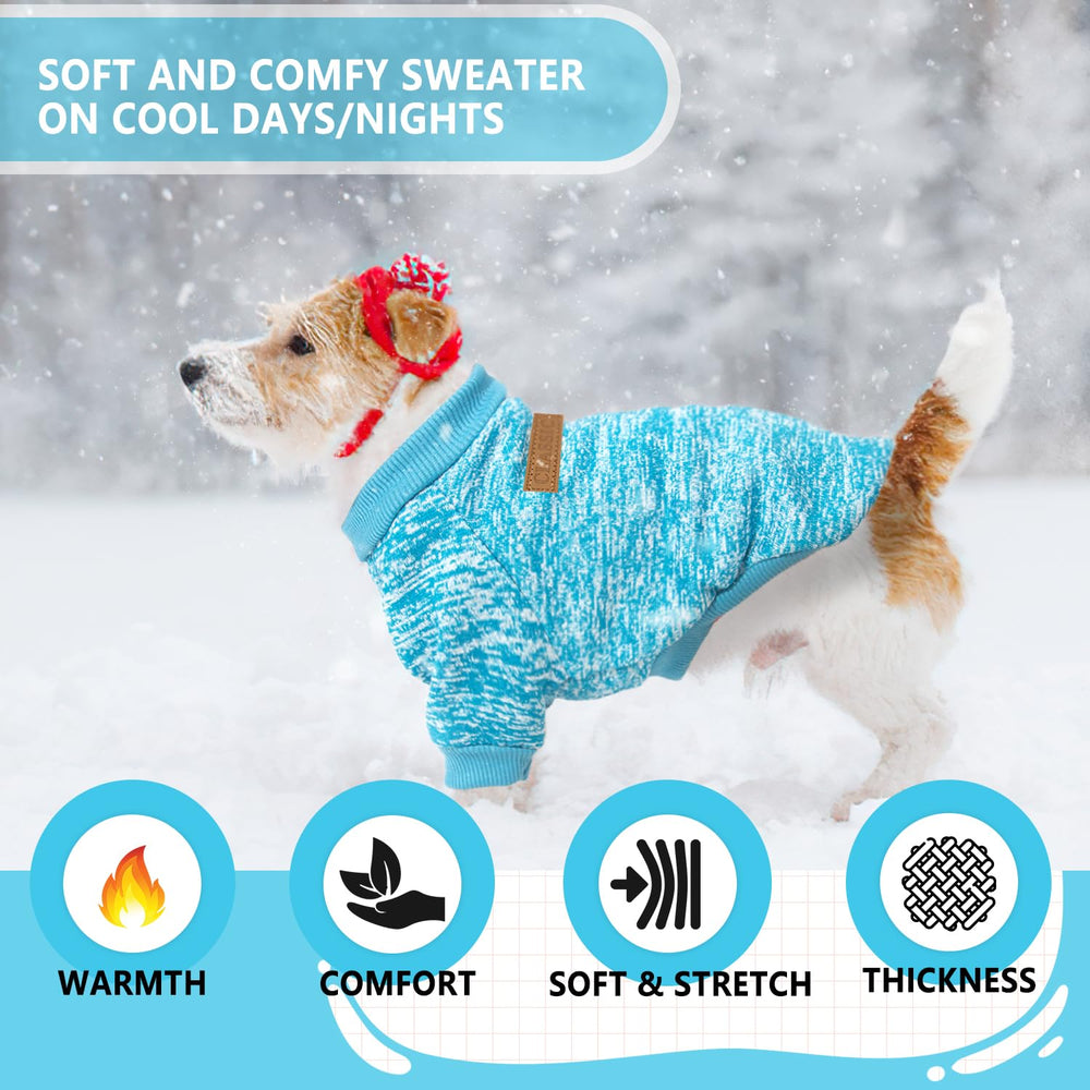 Two-piece dog sweater set size-chart helps pick the right cozy fit.