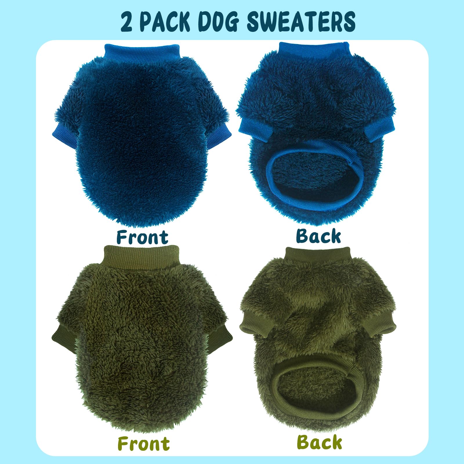Two Pieces Dog Sweaters blue chest-fit detail for secure small-dog wear.