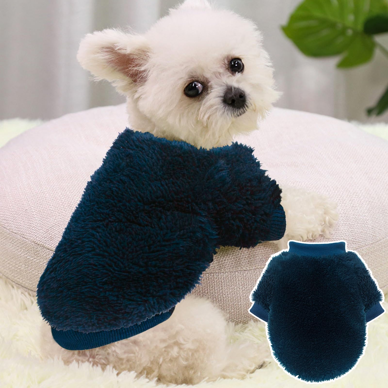 Two Pieces Dog Sweaters fluffy fleece texture for cozy warmth.