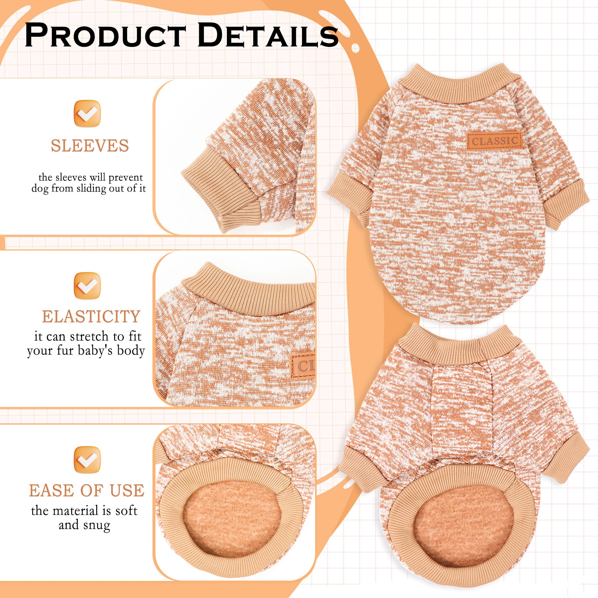 Two Pieces Dog Sweaters easy-on-off design for quick dressing and outings.