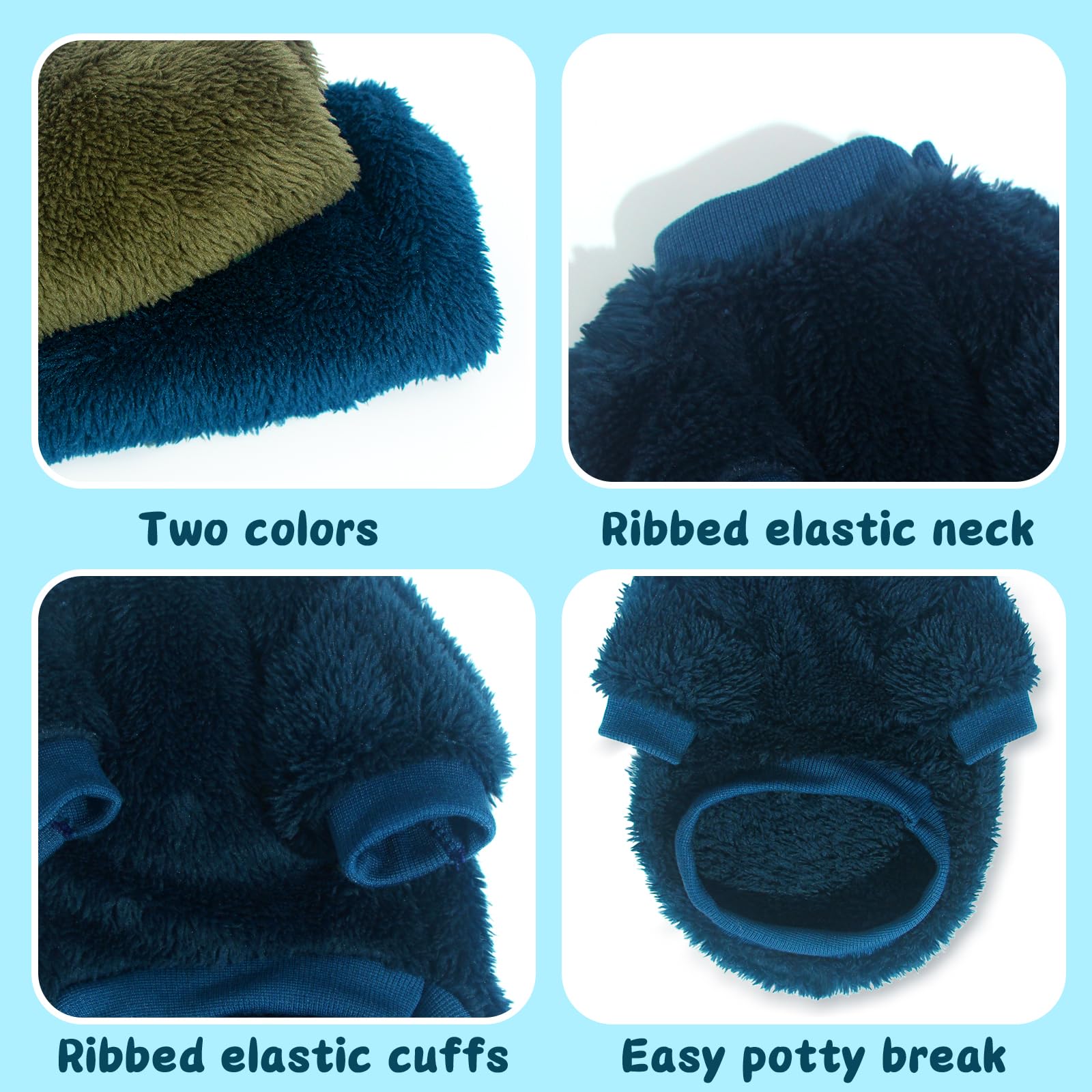 Two Pieces Dog Sweaters small dog model emphasizes easy on/off.