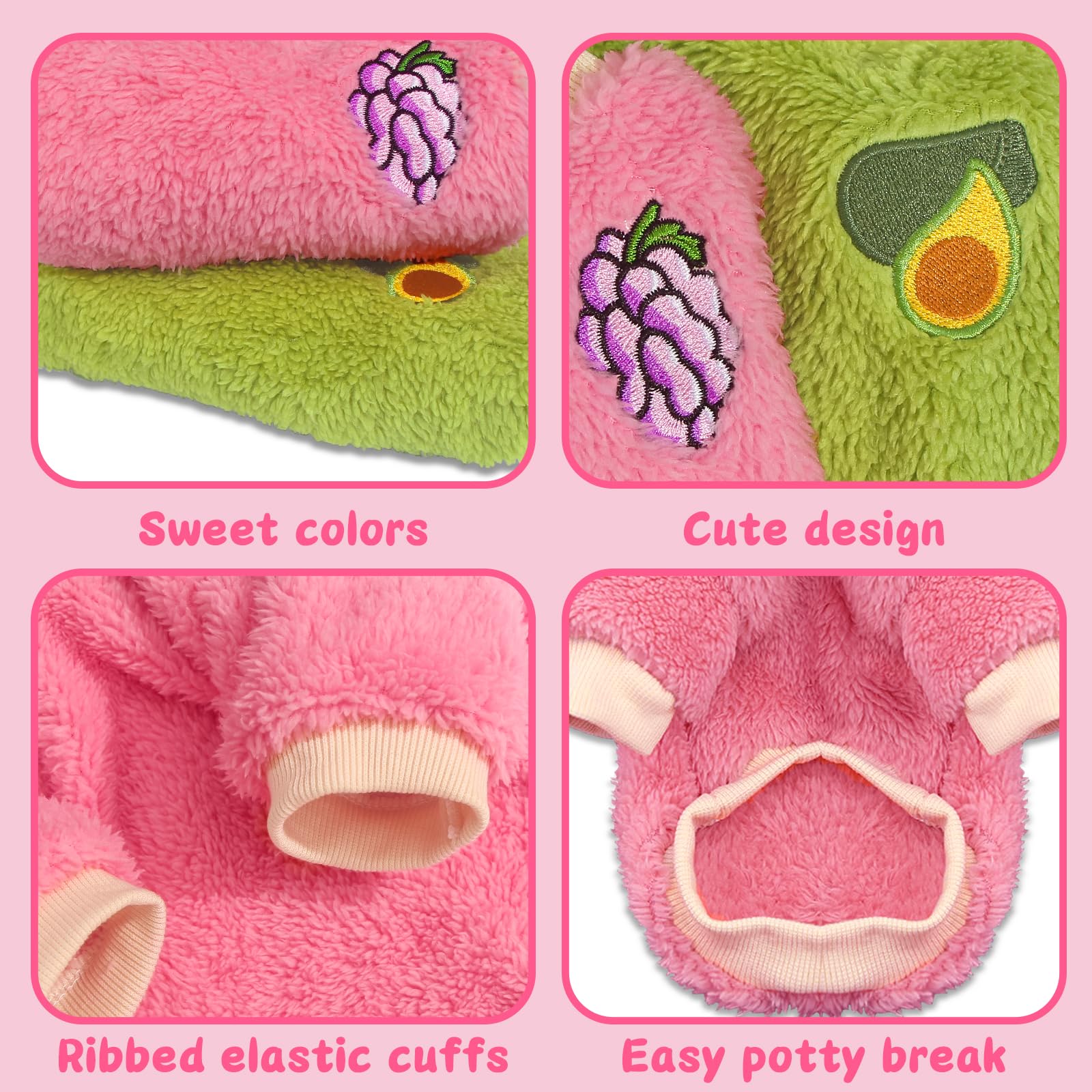 Two Pieces Puppy Sweaters closeup fleece—soft, warm fabric for winter wear.