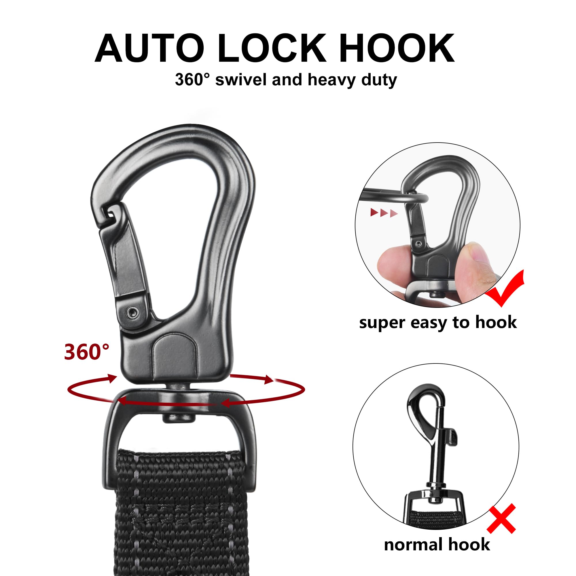 TwoEar auto-lock hook rotates 360° to prevent tangling during activity.
