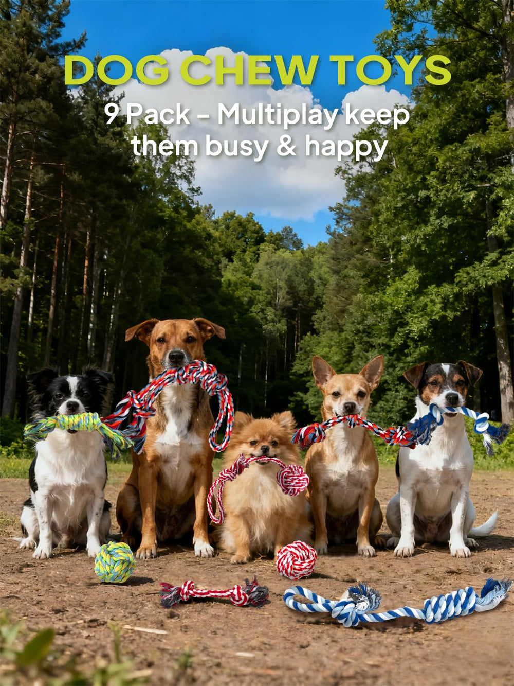 TwoEar dog rope toy 9-pack anxiety-relief supports focused chew sessions.