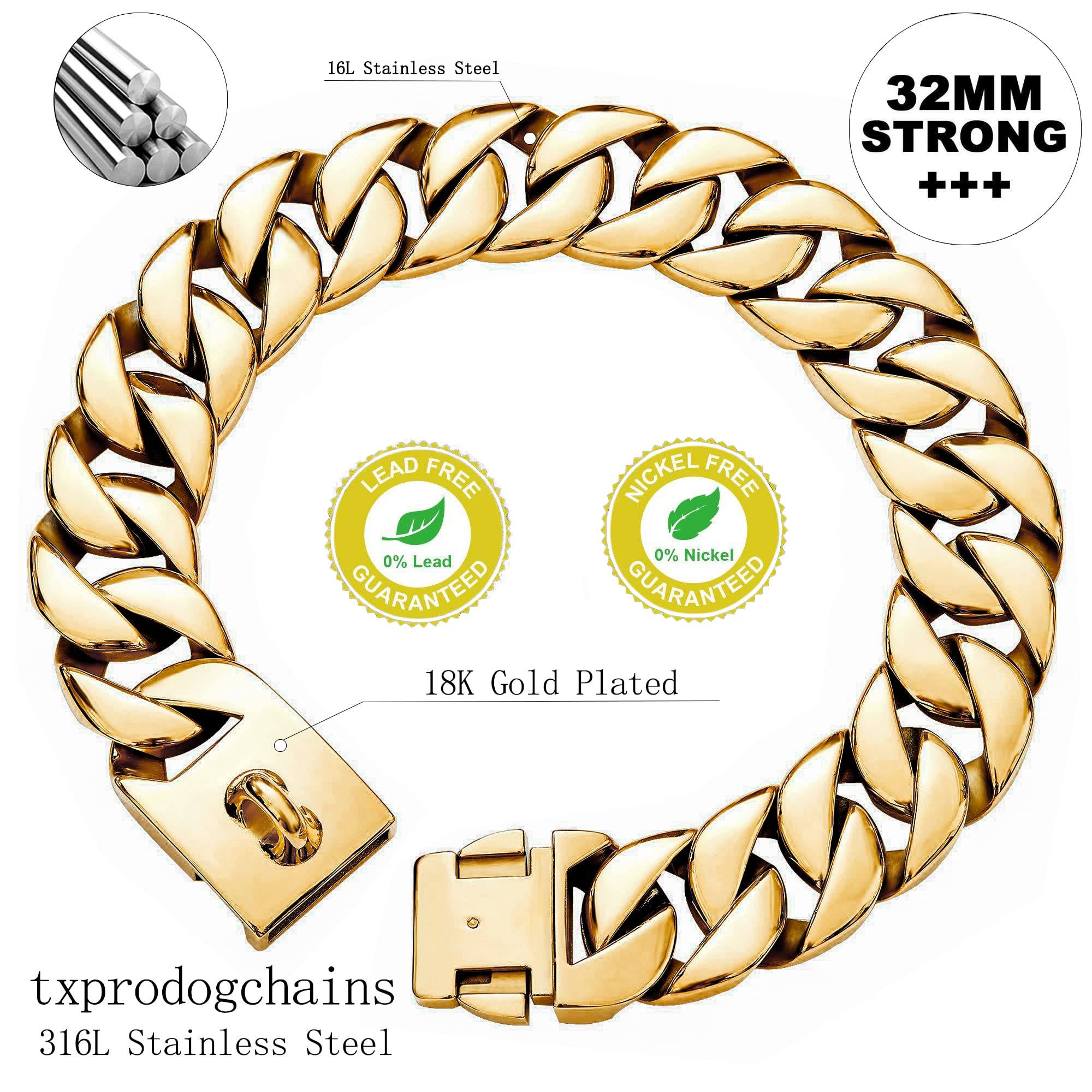txprodogchains measuring guide illustrates collar fit for secure wear.
