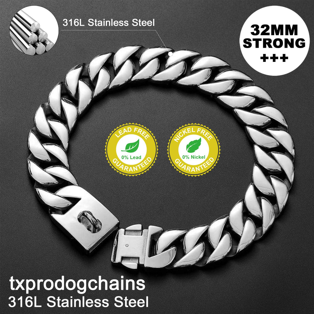 txprodogchains stainless steel chew-proof dog collar emphasizes rust resistance and long-lasting shine.