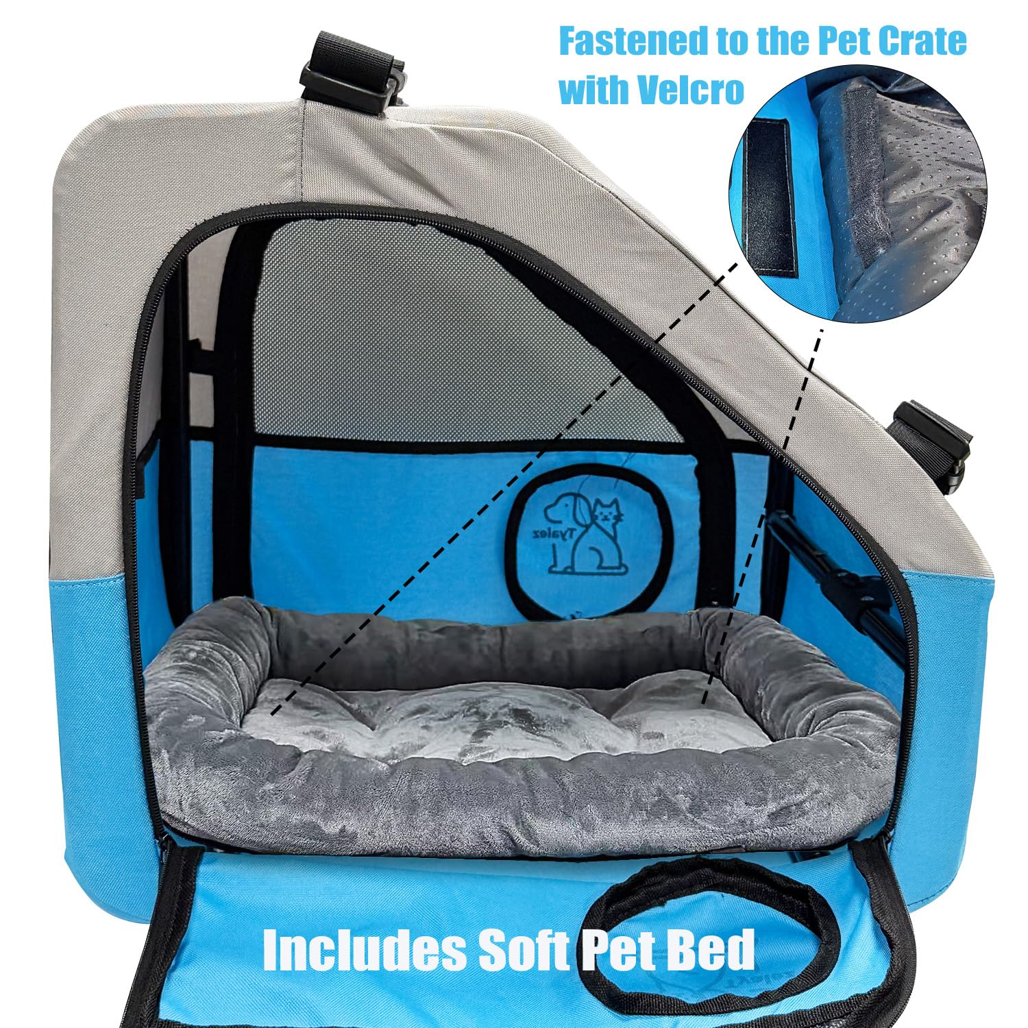 Tyalez crate with removable bed offers cozy comfort on journeys.